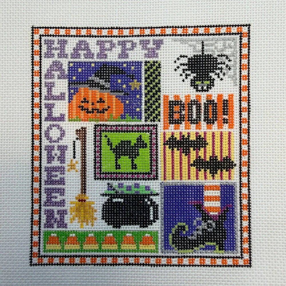 Elizabeth Turner Halloween Sampler Hand Painted Needlepoint Canvas T-24 Vintage